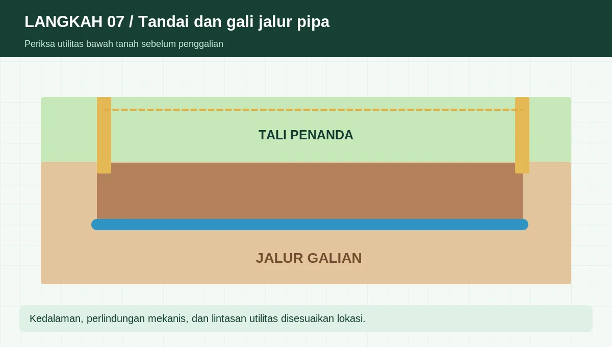 Penampang galian dan posisi jalur pipa sprinkler bawah tanah