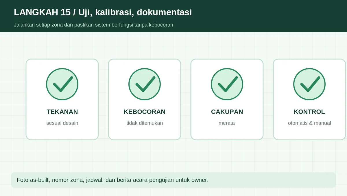 Ilustrasi inspeksi dan checklist commissioning sprinkler otomatis